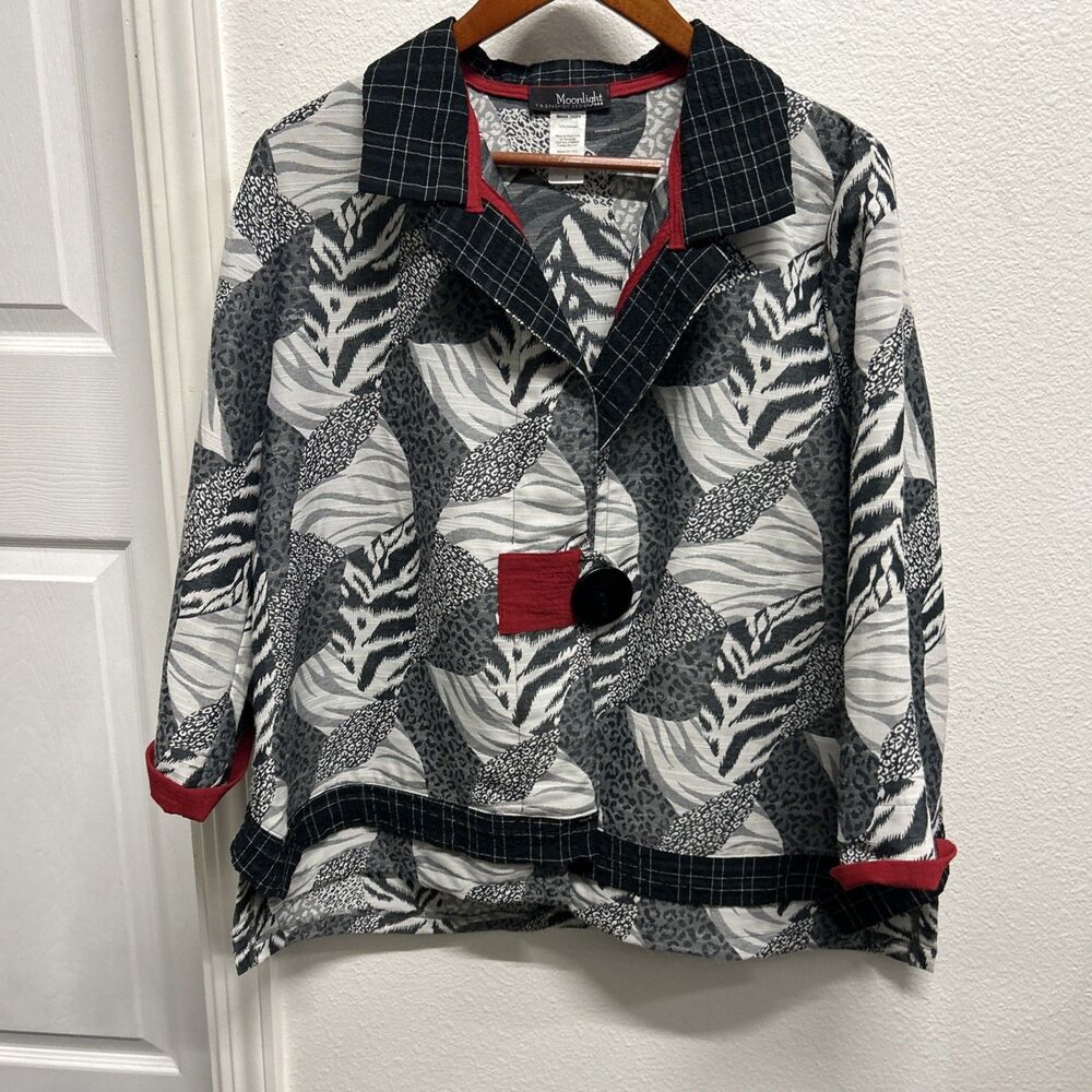 Moonlight Fashion Jacket Womens Small Button Textured Slit Career Kimono  Mixed - Picture 3 of 15